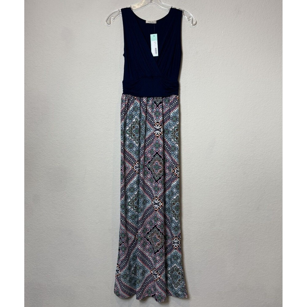 Gilli Shay V-neck Maxi Dress Damask Skirt Navy Wrap Stitch Fix Women’s XS New! - Picture 1 of 8